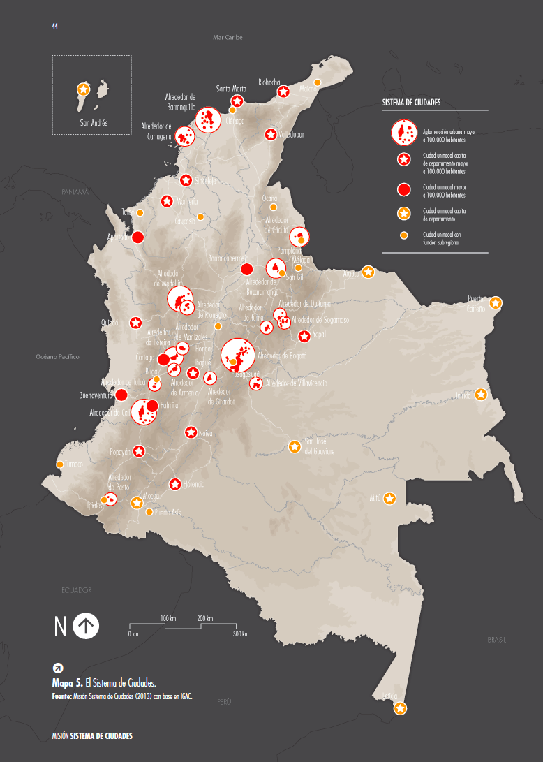 MAPA 1: El sistema de ciudades de Colombia